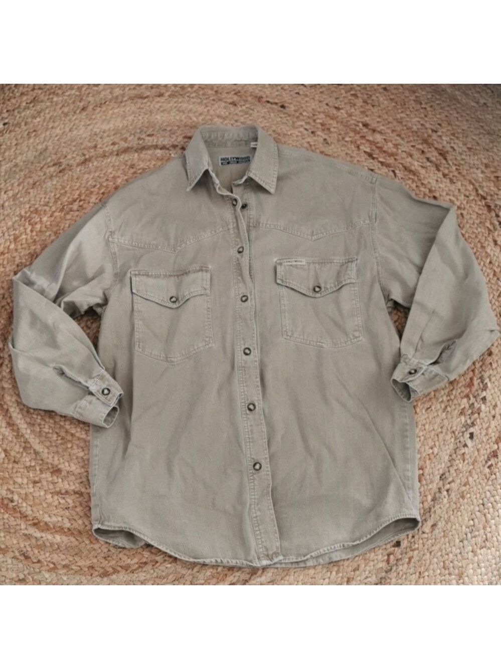 Vintage Mens Hollywood ⭐ Barn Chore Farm Western Denim Rugged Work Shirt. Size S